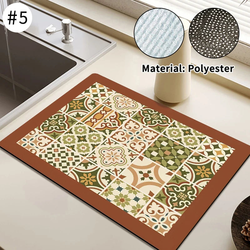 Absorbent Printed Dish Drying Mat