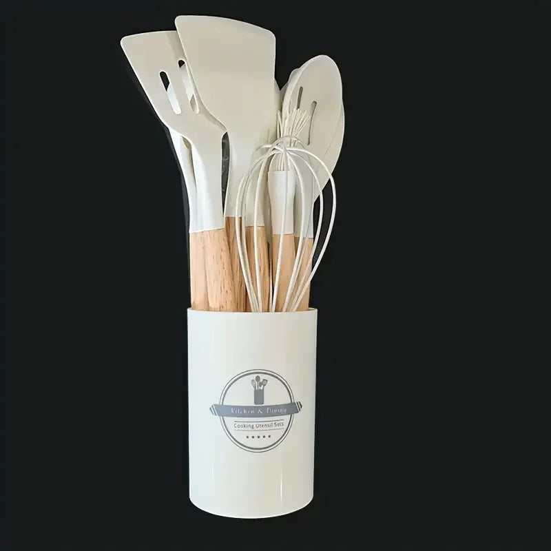 Silicone Wooden Handle Utensil Set