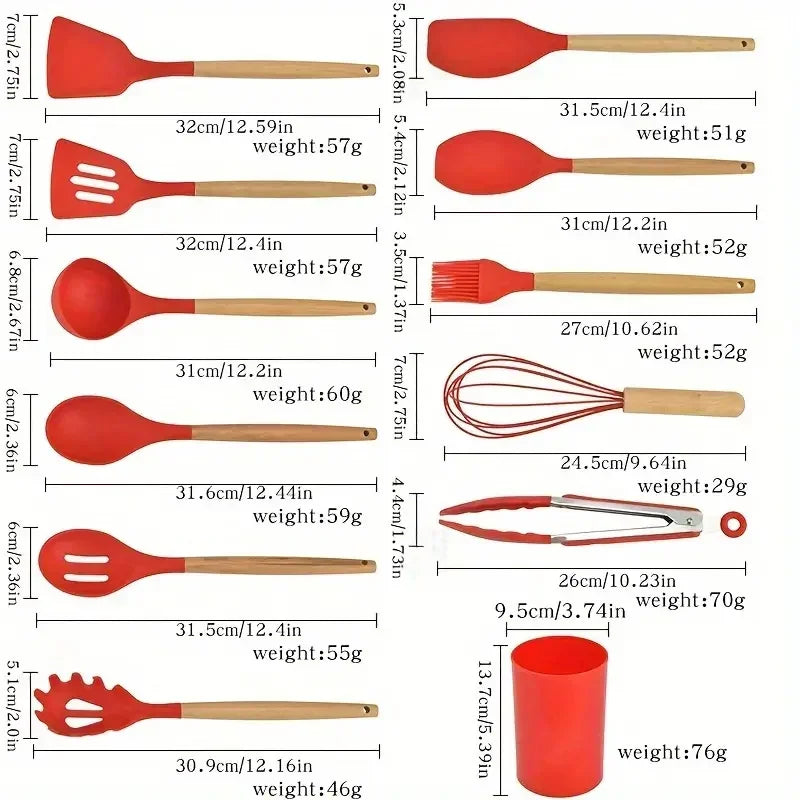 Silicone Wooden Handle Utensil Set