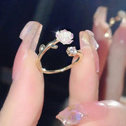 Adjustable Zircon Flower Ring