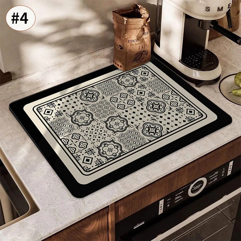 Absorbent Printed Dish Drying Mat