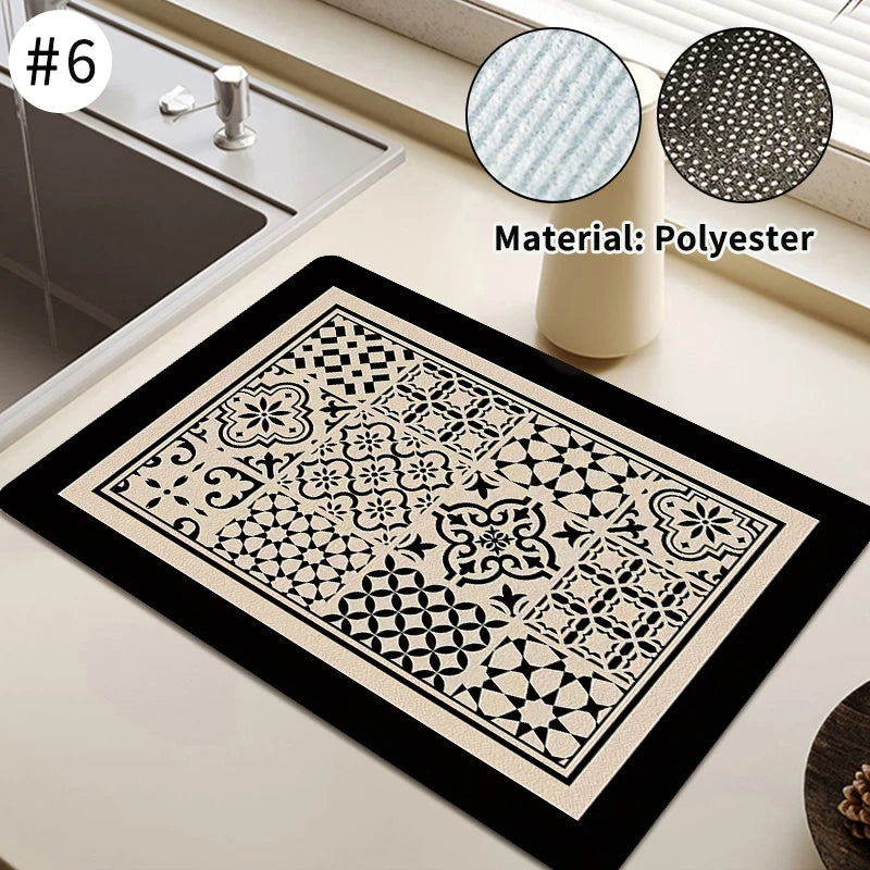 Absorbent Printed Dish Drying Mat
