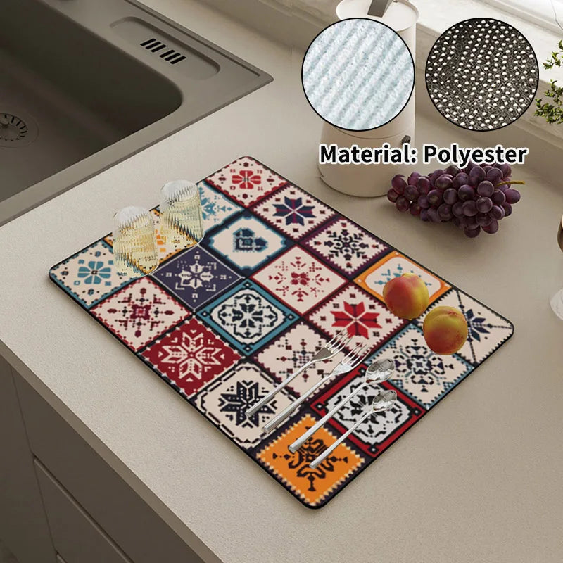 Absorbent Printed Dish Drying Mat