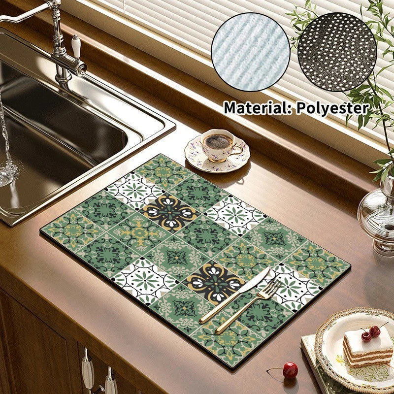 Absorbent Printed Dish Drying Mat