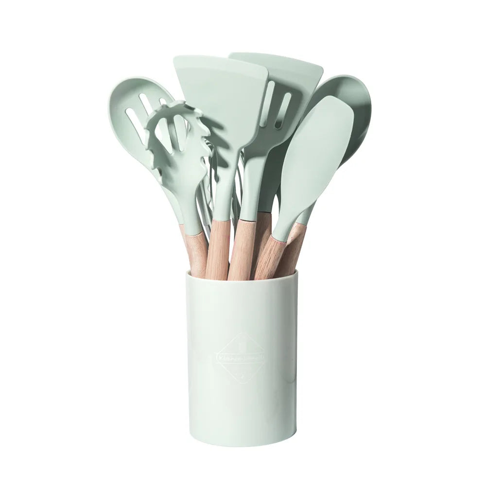 Silicone Wooden Handle Utensil Set