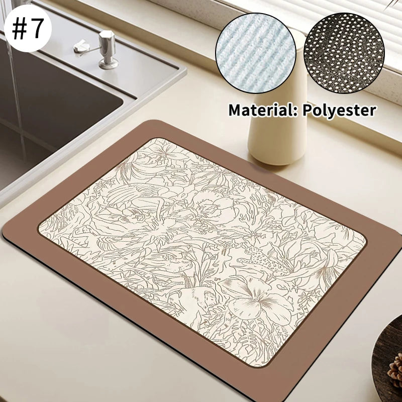 Absorbent Printed Dish Drying Mat