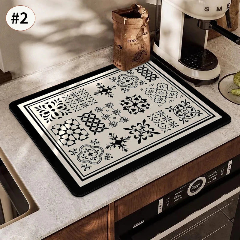 Absorbent Printed Dish Drying Mat