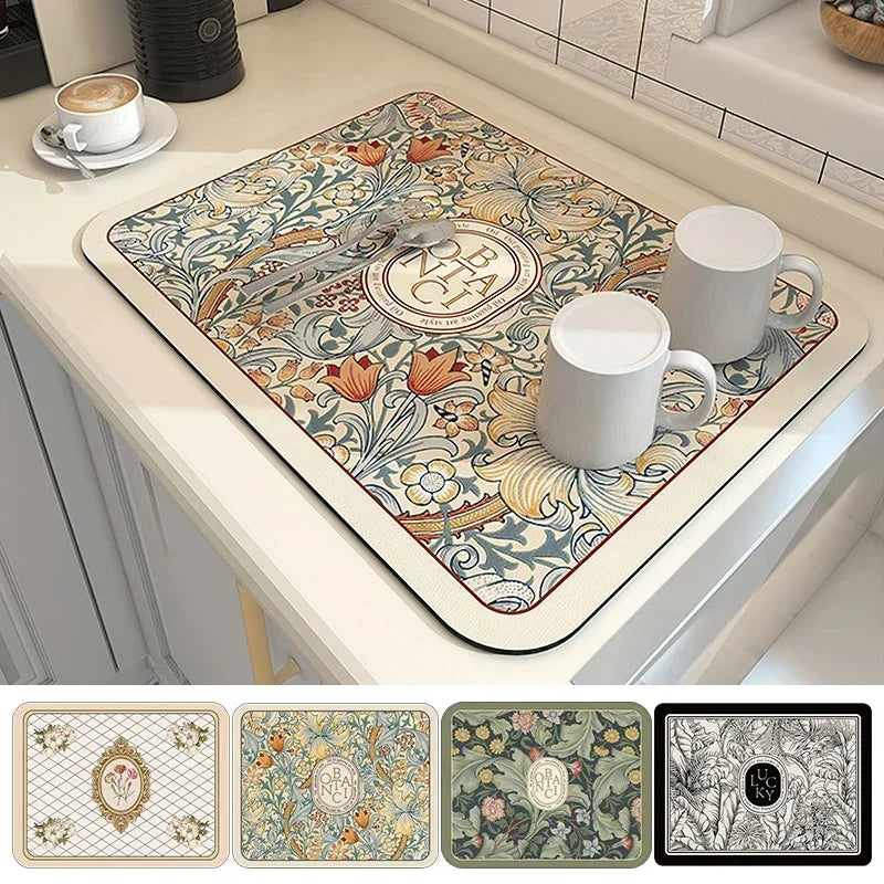Absorbent Printed Dish Drying Mat
