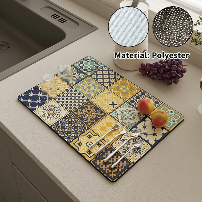 Absorbent Printed Dish Drying Mat