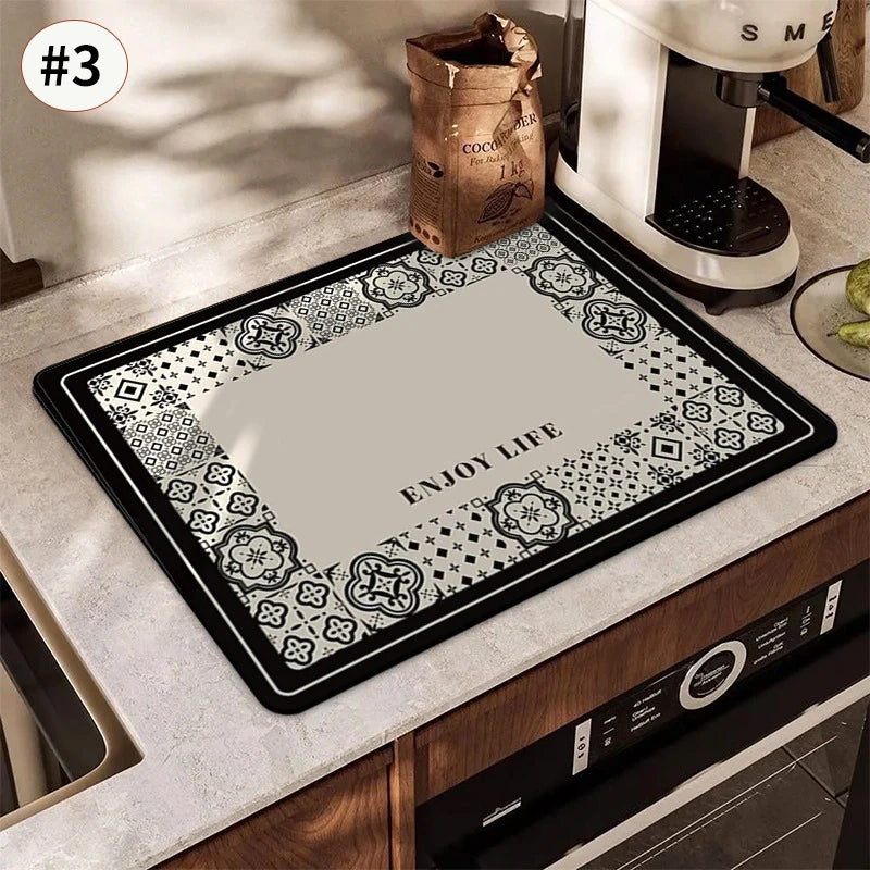 Absorbent Printed Dish Drying Mat