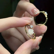 Adjustable Zircon Flower Ring