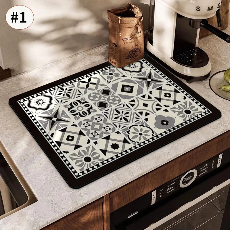Absorbent Printed Dish Drying Mat