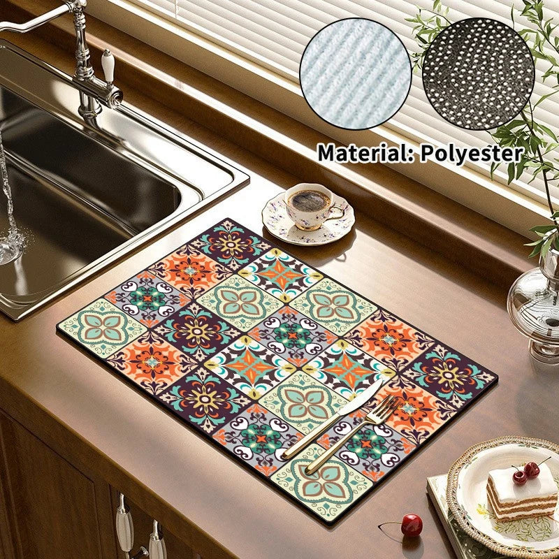 Absorbent Printed Dish Drying Mat