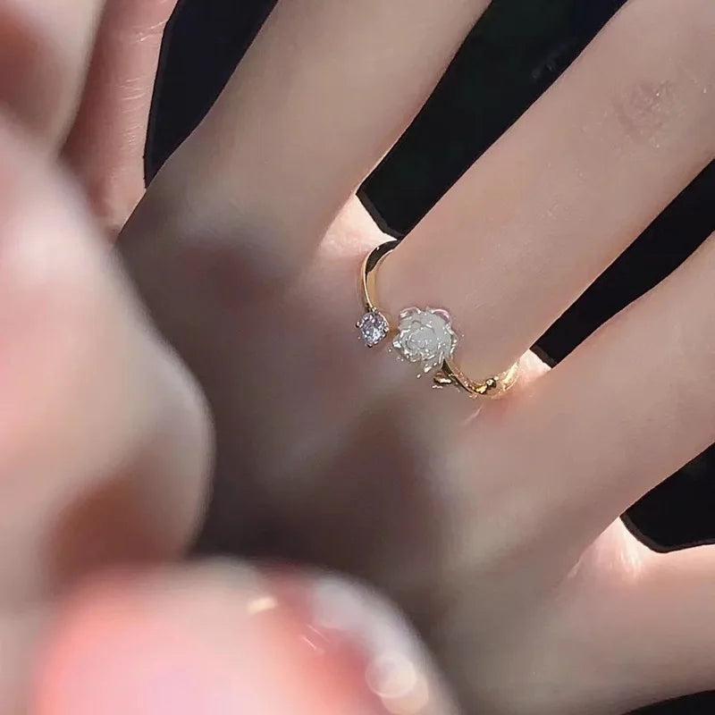 Adjustable Zircon Flower Ring